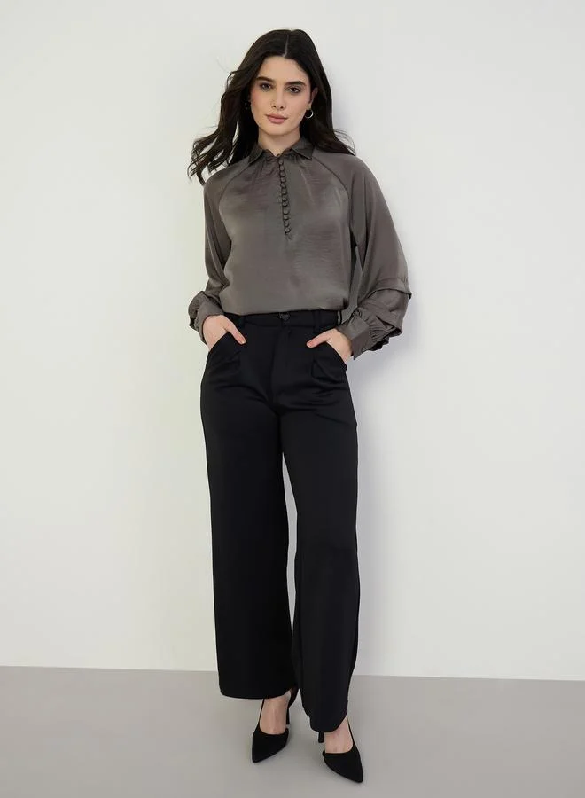 Styli Women Olive Oversized Blouse with Button Detail